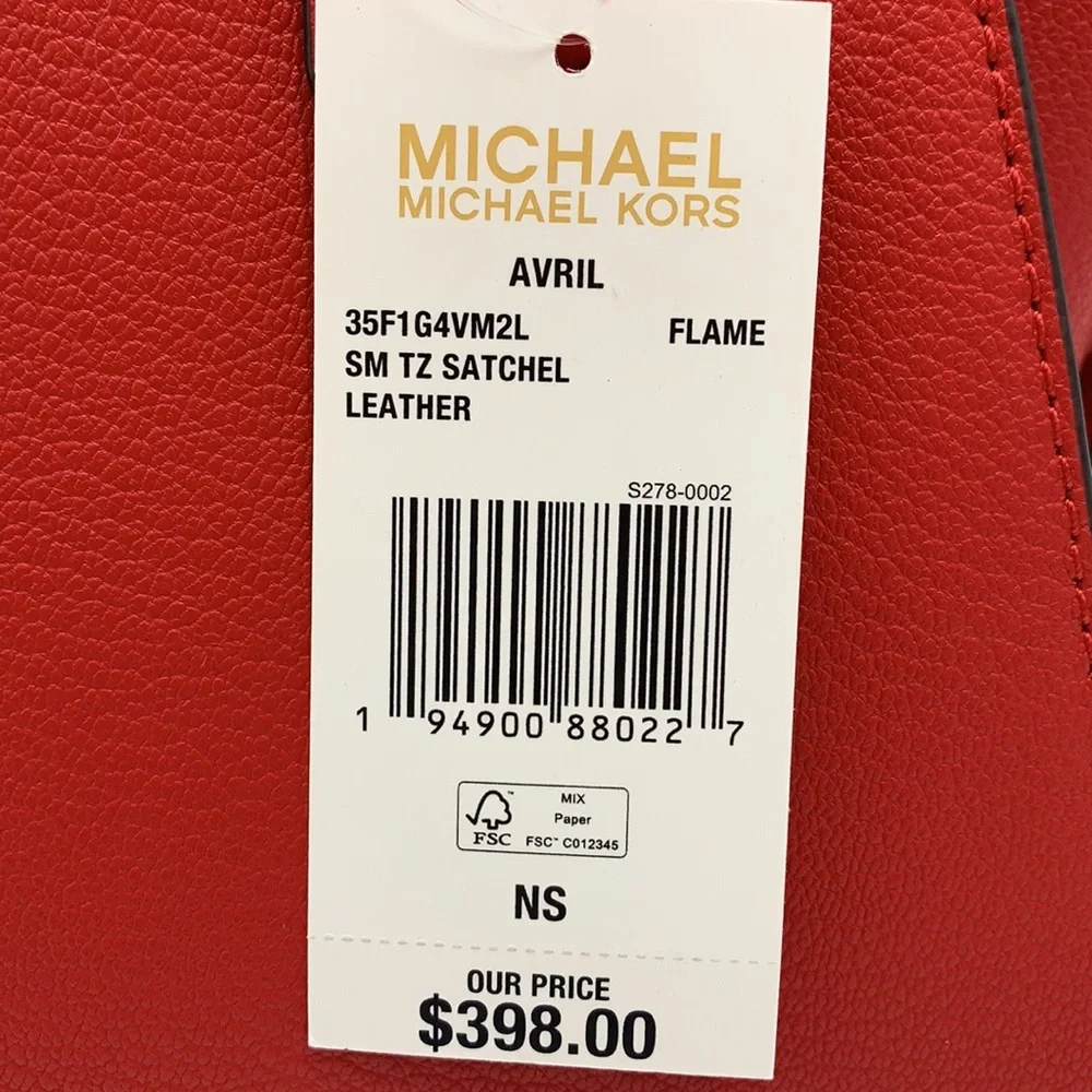 Michael Kors Avril Small Leather Top-Zip Satchel Flame Gold